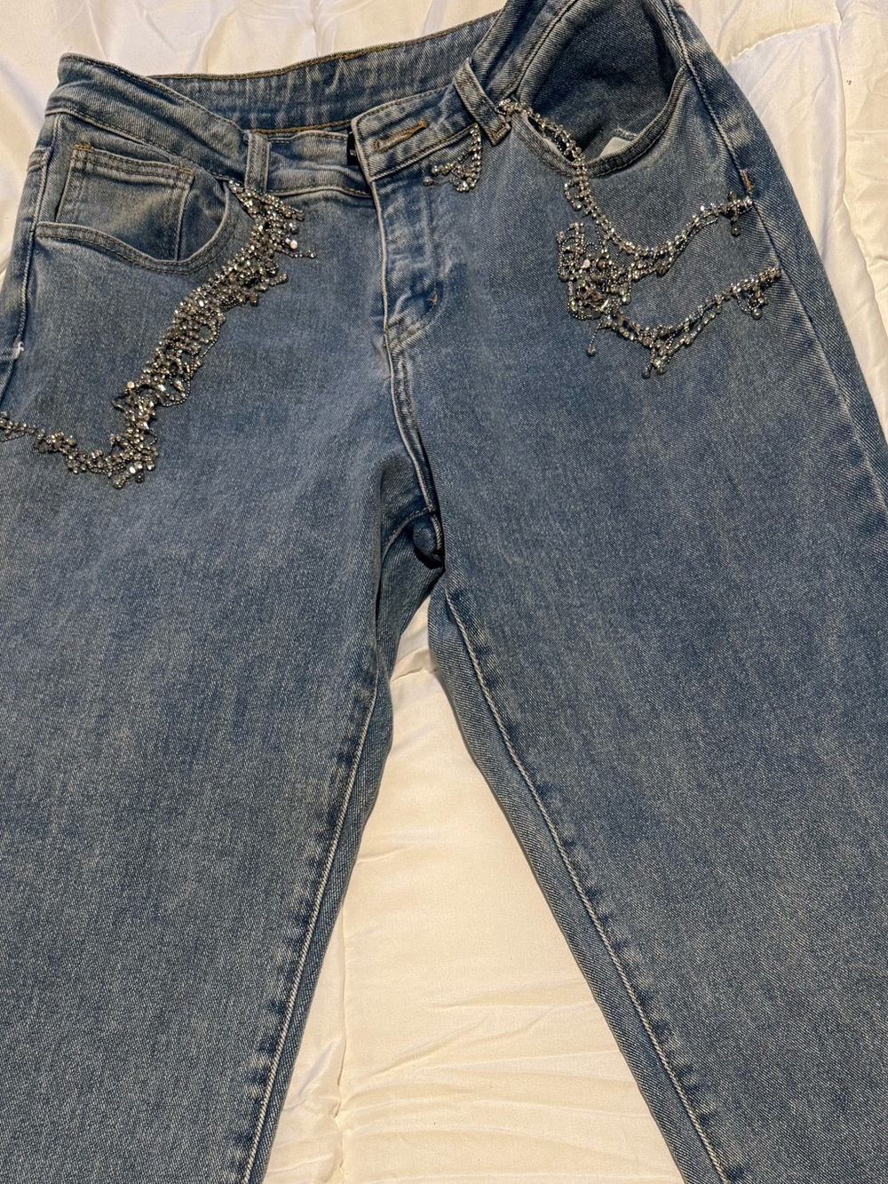Windsor Light Blue Straight-Leg Jeans with Chain Trim
